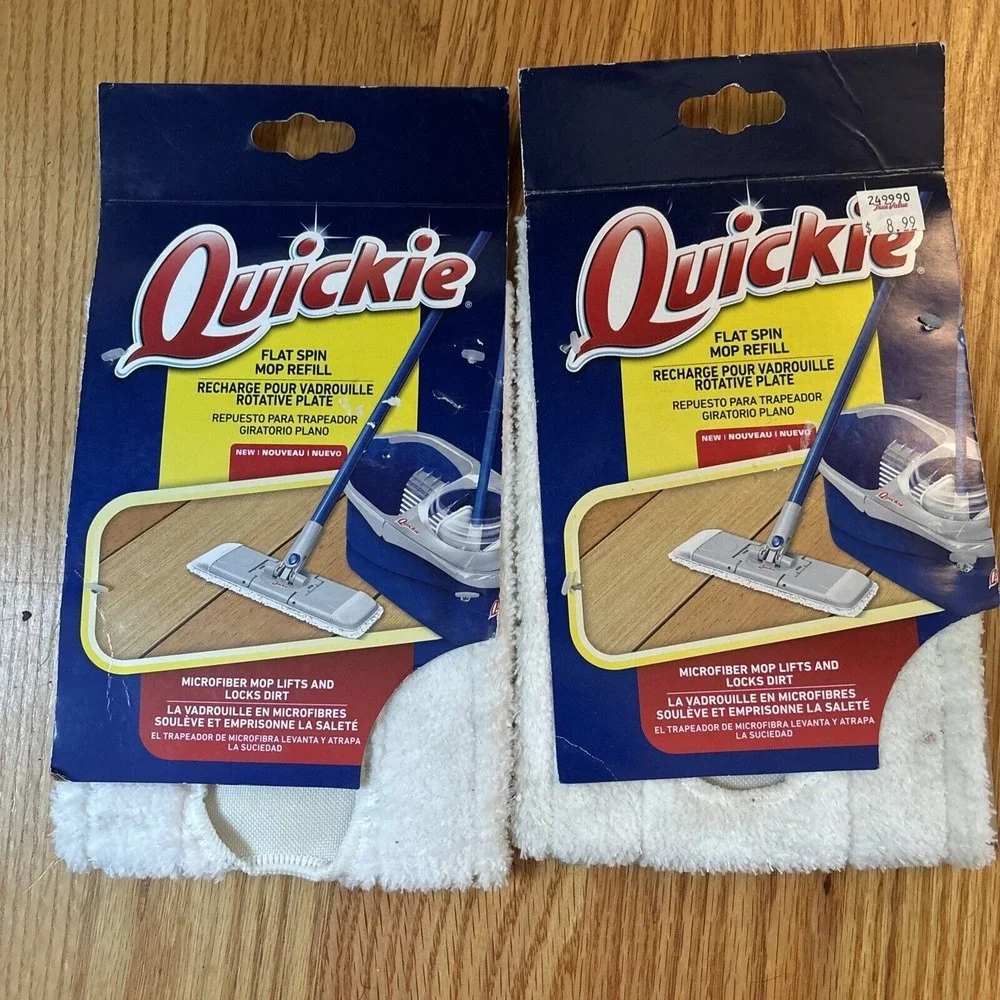 (2) NEW QUICKIE FLAT SPIN MOP REFILL PAD HEAD FLOOR CLEANING MICROFIBER 2052225
